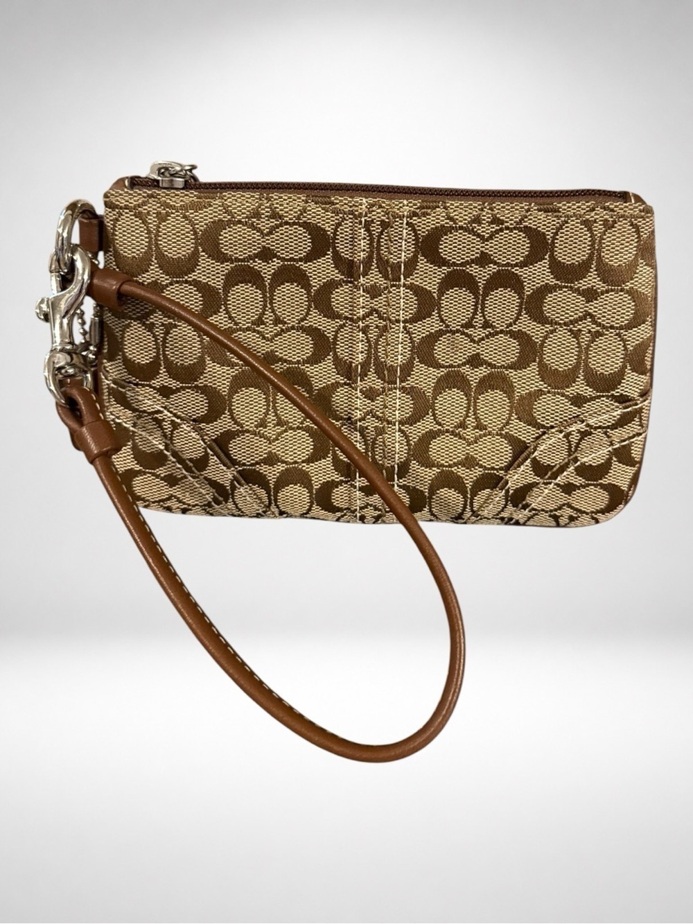 COACH Y2K Signature Monogram Canvas Wristlet Pouch Khaki Brown NWT Box Papers - Picture 4 of 7